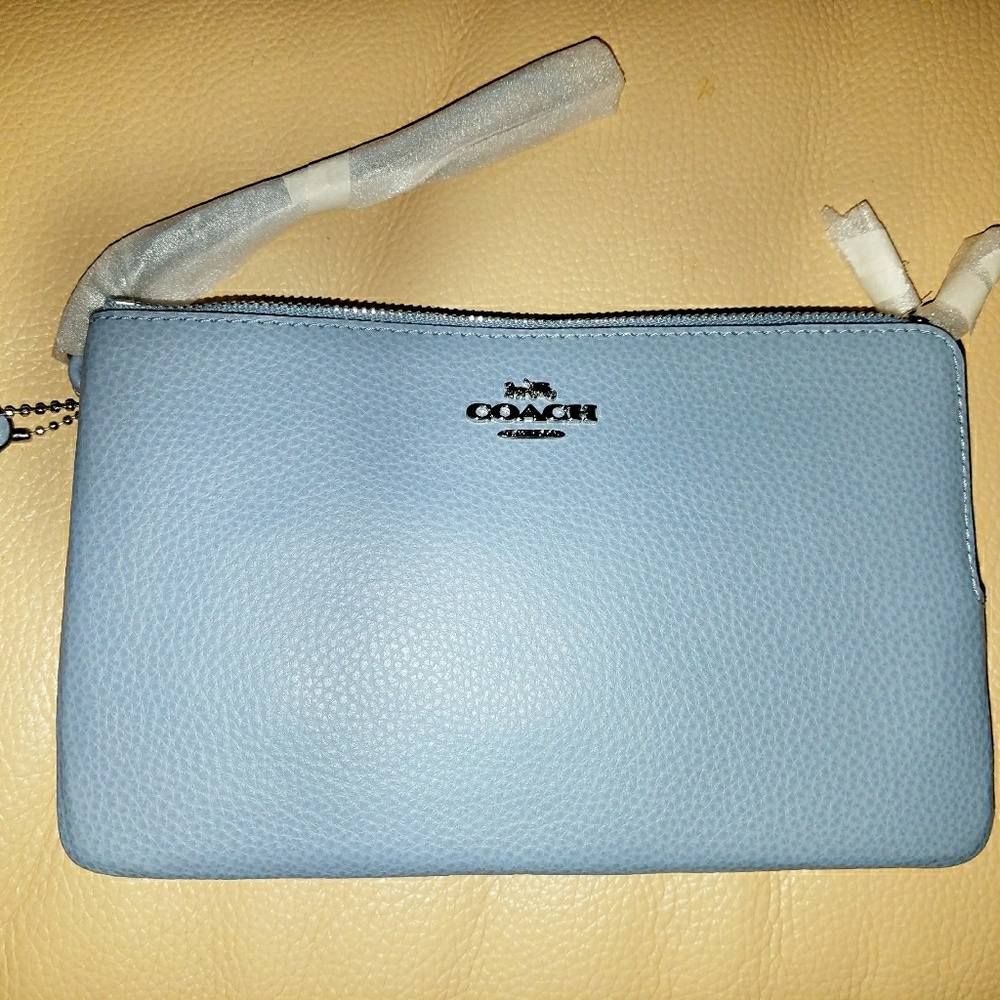 Coach Double Zip Pebble Leather Wristlet Wallet